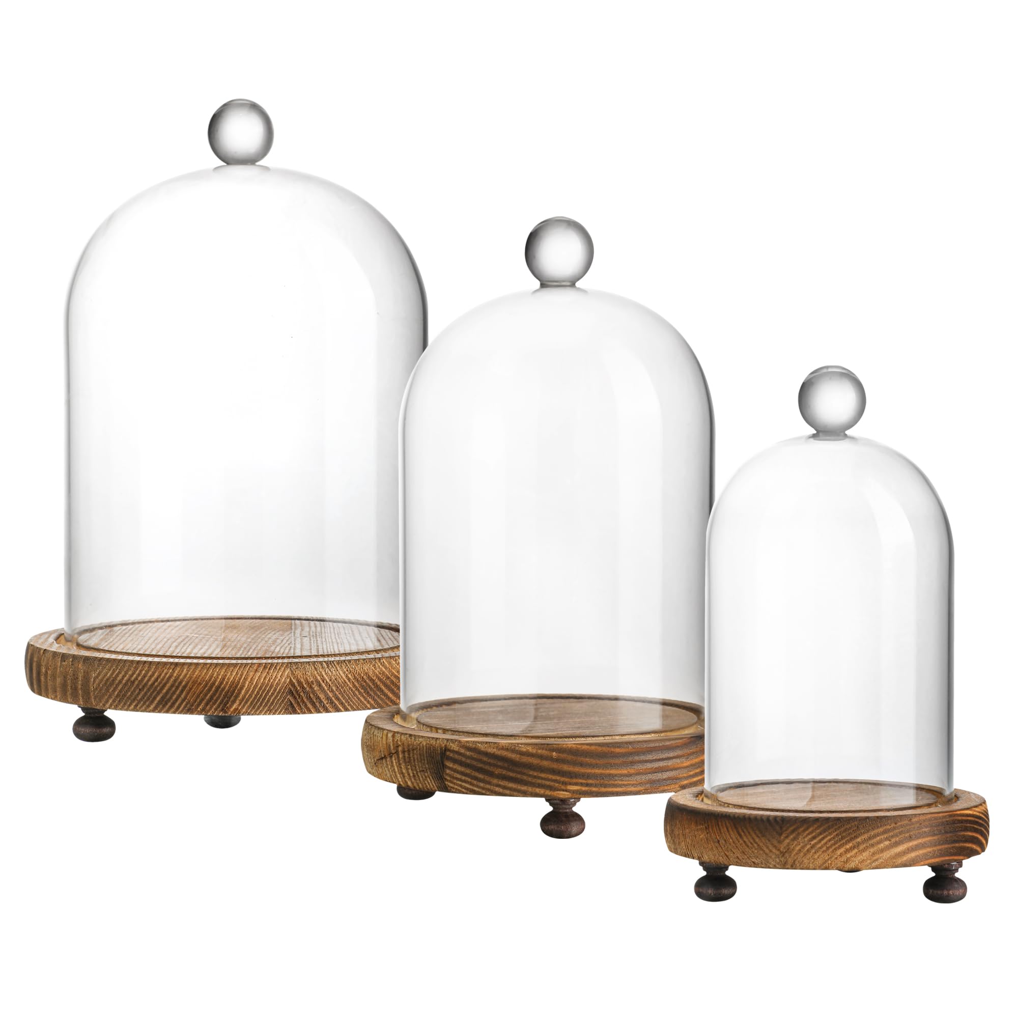 Amazon.com: ZEERSHEE Set of 3 Glass Bell Shape Dome with Wooden